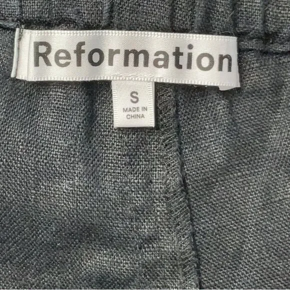 Reformation Mateo Pant 100% Linen Black Multi Cargo Pocket Wide Leg Trousers Sm